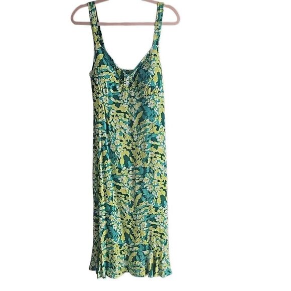 R&K Originals, spring, summer dress. Art deco floral Size 16, greens, yellow and - Picture 1 of 6